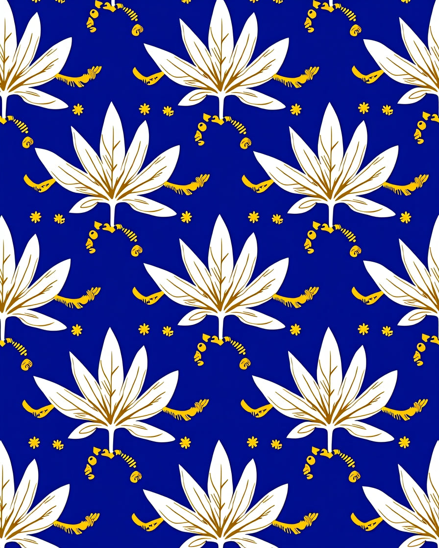 White Leaf Meadow Blue Rug