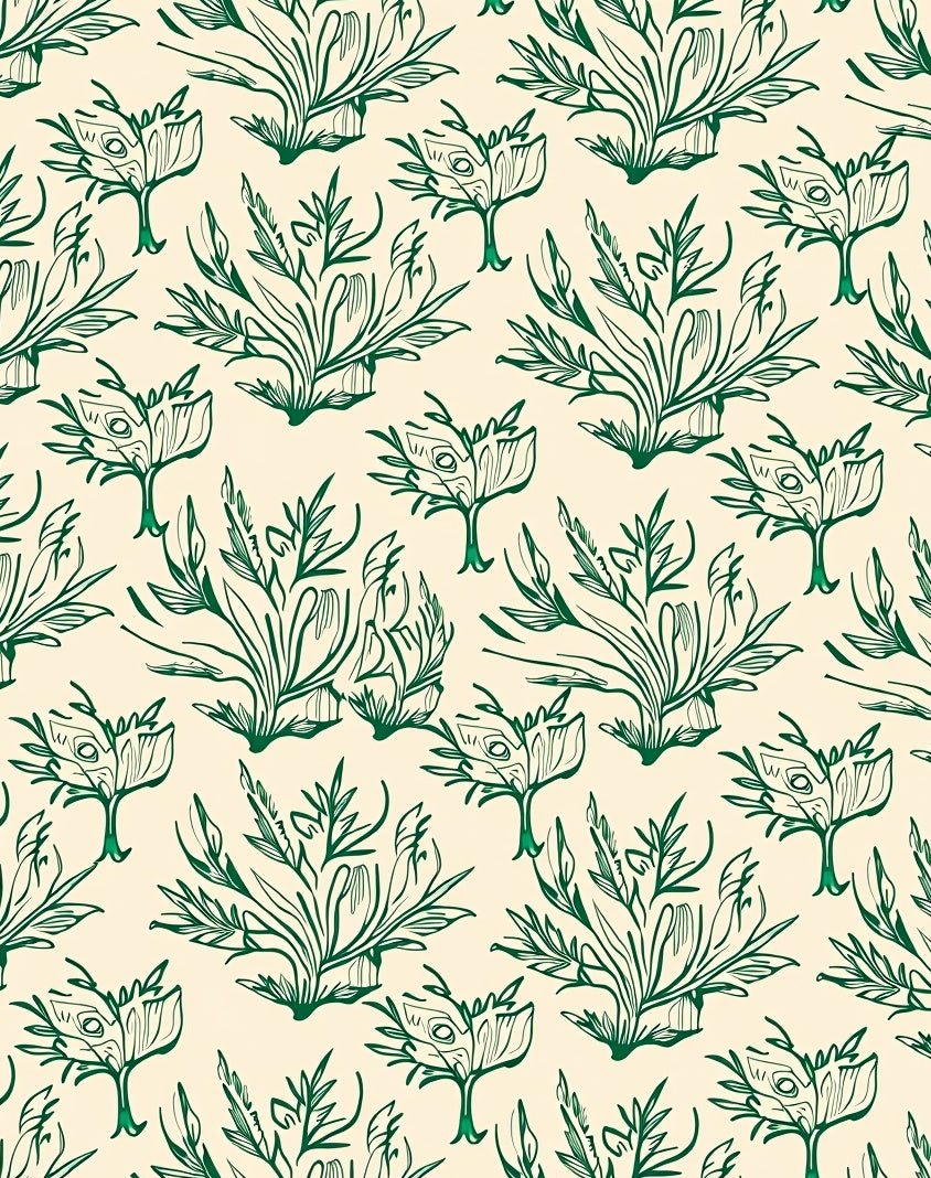 Green Botanical Sketch Foliage Rug