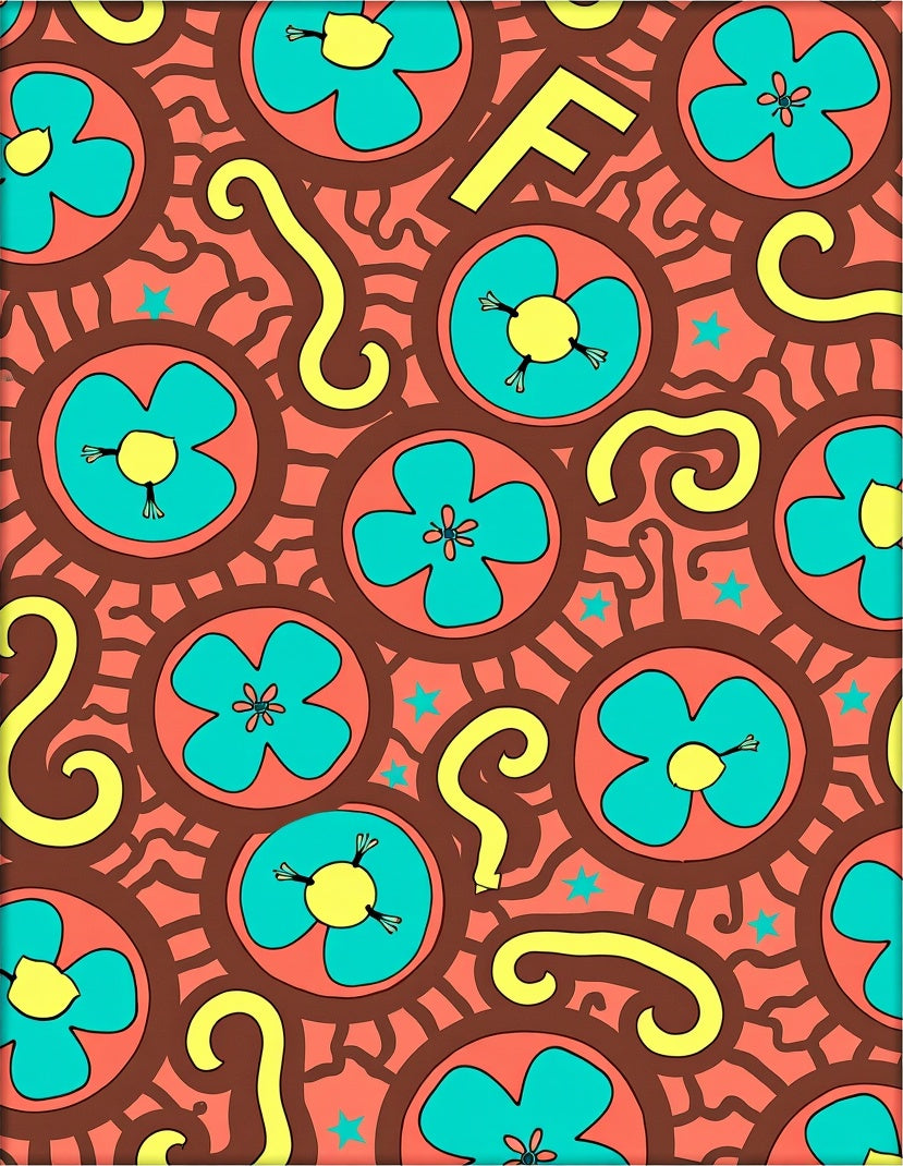 Coral Teal Yellow Floral Swirl Rug