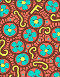Coral Teal Yellow Floral Swirl Rug