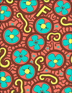 Coral Teal Yellow Floral Swirl Rug
