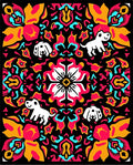 Vibrant Floral Dog Medallion Black Rug