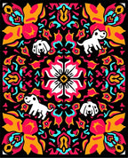 Vibrant Floral Dog Medallion Black Rug