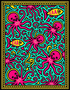 Pink Octopus Teal Aqua Yellow Fish Rug