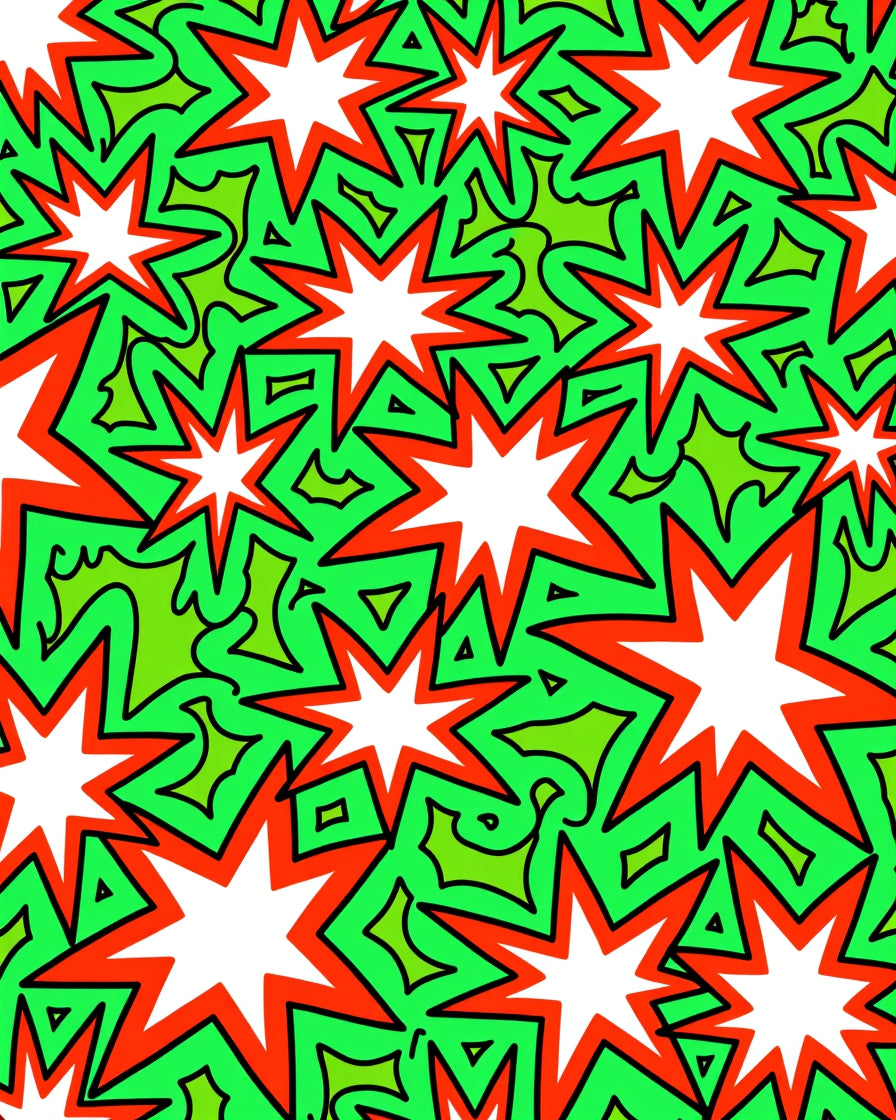 Vibrant Green Red Starburst Explosion Rug