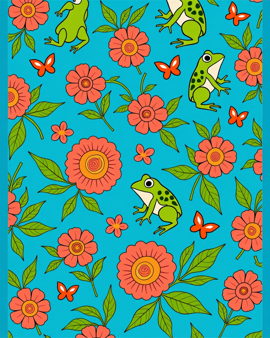 Whimsical Frogs and Flowers Garden Rug
