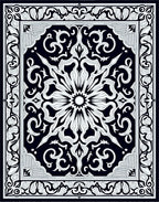 Intricate Black White Floral Medallion Rug