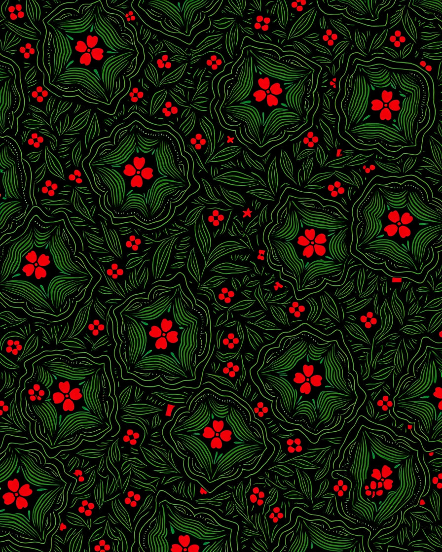 Crimson Floral Medallion Green Foliage Rug