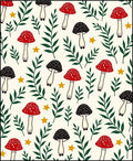 Whimsical Red Black Mushroom Garden Stars Rug