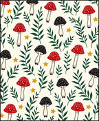 Whimsical Red Black Mushroom Garden Stars Rug