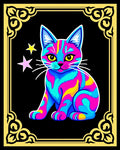 Vibrant Neon Swirl Cat Stars Rug