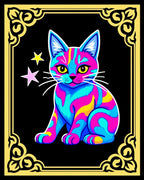 Vibrant Neon Swirl Cat Stars Rug
