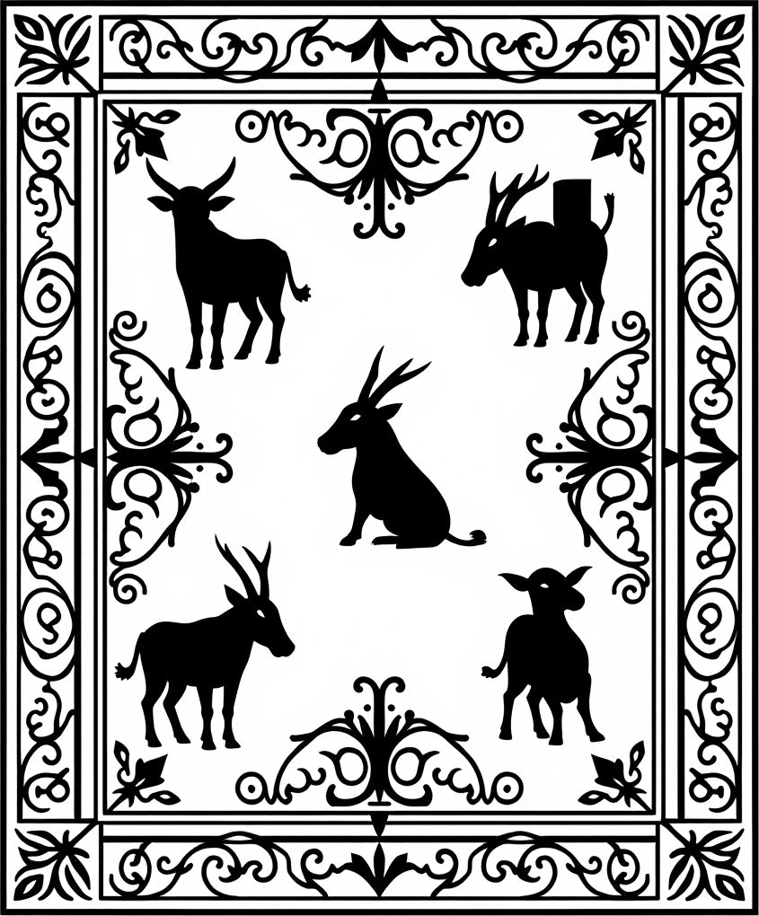 Black White Woodland Creatures Border Rug