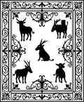 Black White Woodland Creatures Border Rug