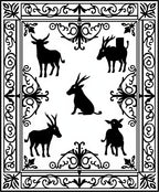 Black White Woodland Creatures Border Rug