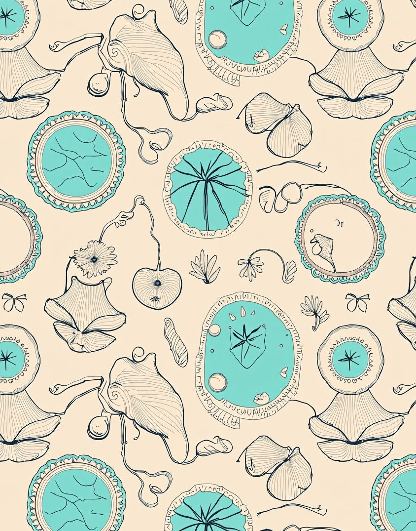 Light Beige Teal Abstract Botanical Sketch Rug