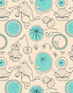 Light Beige Teal Abstract Botanical Sketch Rug