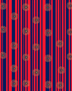 Red Navy Stripe Floral Burst Rug