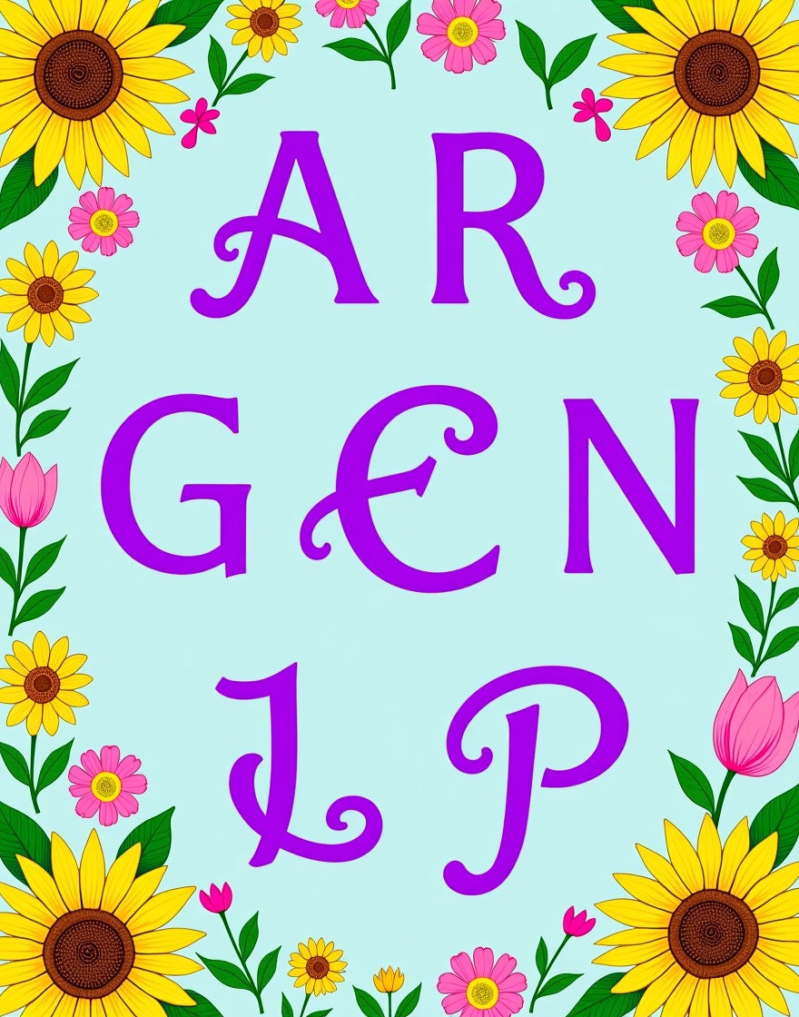 Purple Garden Flower Alphabet Rug