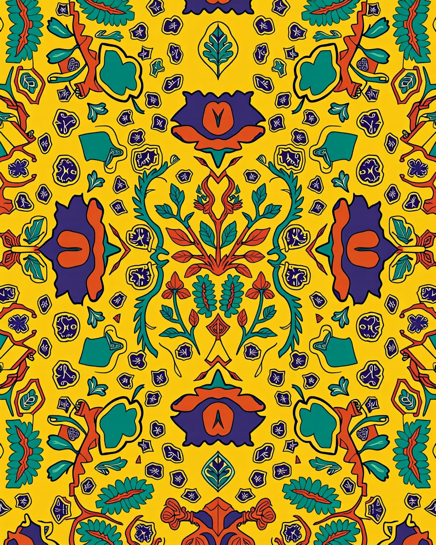 Vibrant Yellow Botanical Medallion Rug