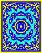 Bold Yellow Blue Floral Medallion Rug
