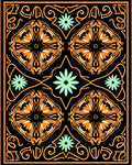 Orange Black Mint Green Floral Mandala Rug
