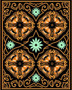 Orange Black Mint Green Floral Mandala Rug