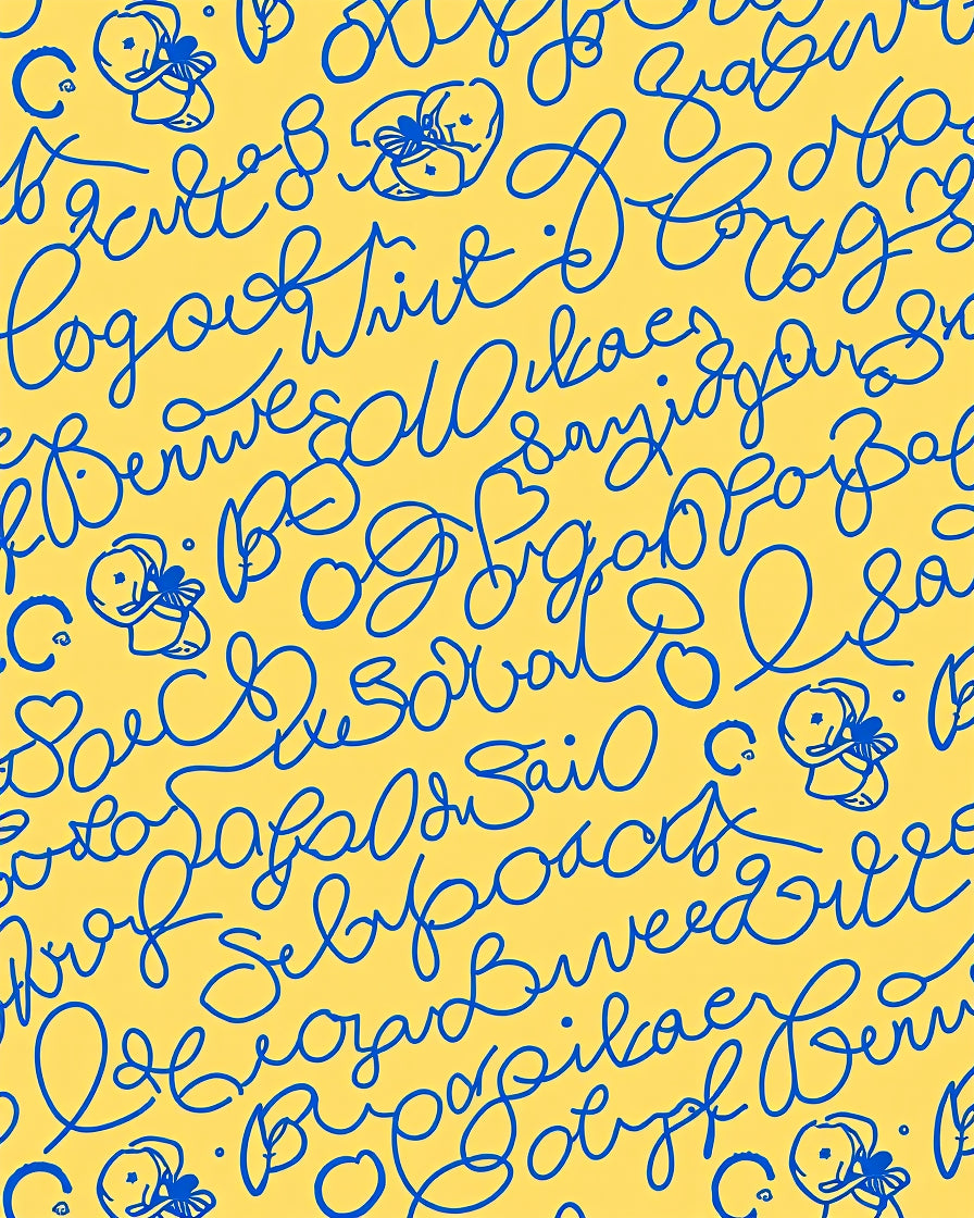 Blue Calligraphy With Duck Embellishments Rug
