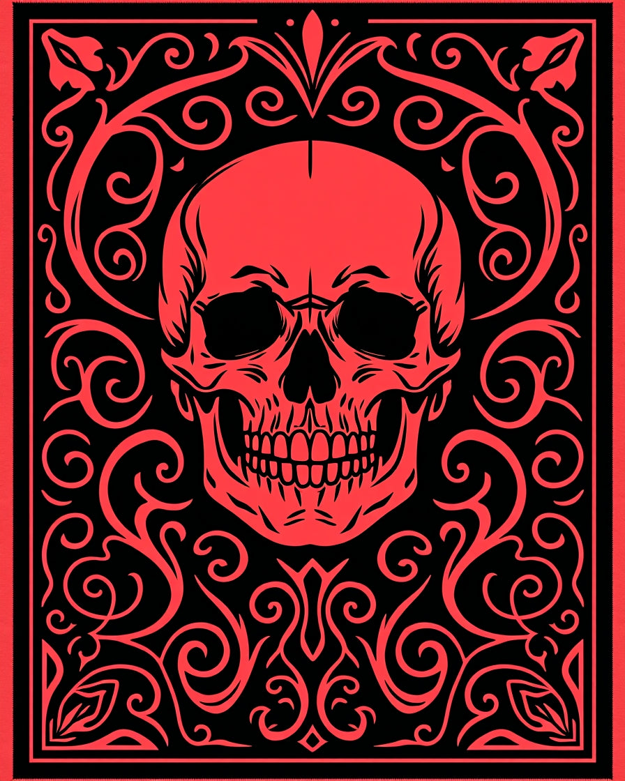 Crimson Skull Floral Border Rug