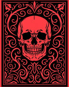 Crimson Skull Floral Border Rug
