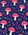 Whimsical Red Mushroom Stars Navy Rug