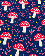 Whimsical Red Mushroom Stars Navy Rug