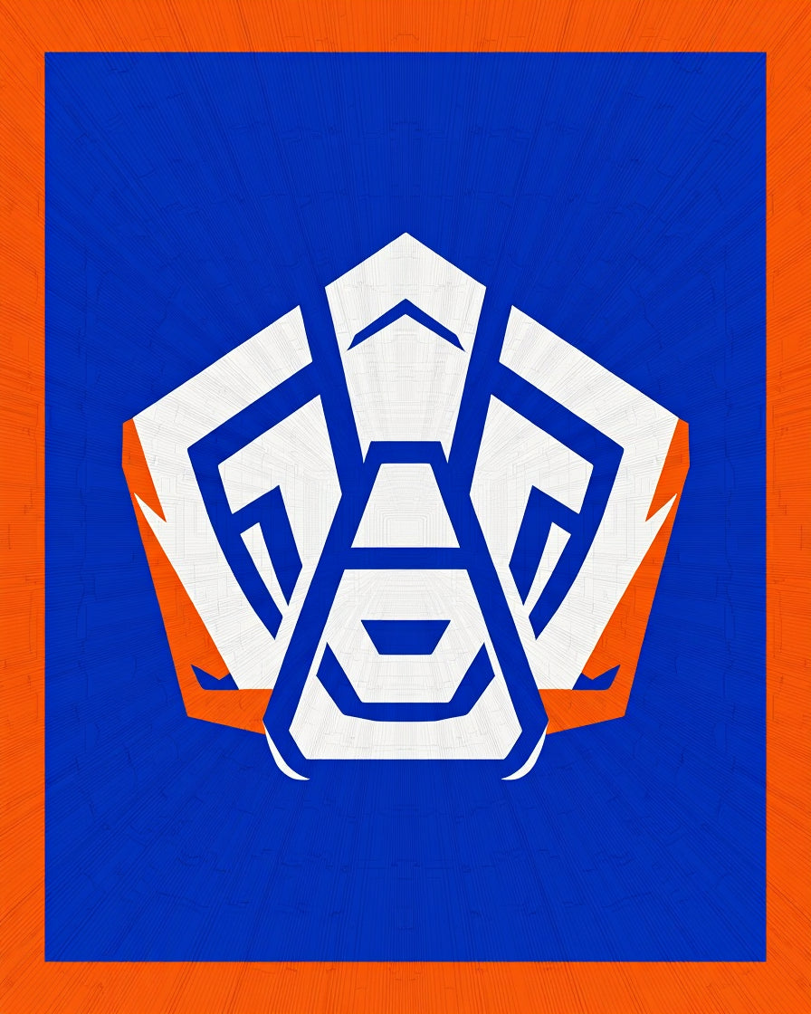 Bold Blue Orange Geometric Emblem Rug