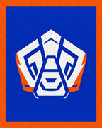 Bold Blue Orange Geometric Emblem Rug