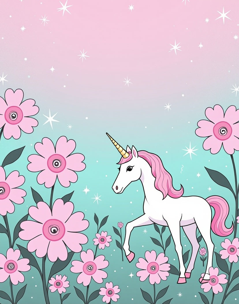 Magical Unicorn Pink Floral Garden Rug