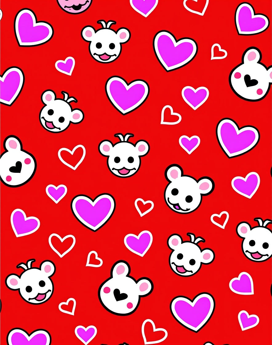 Cute Red Hearts And Bears Rug