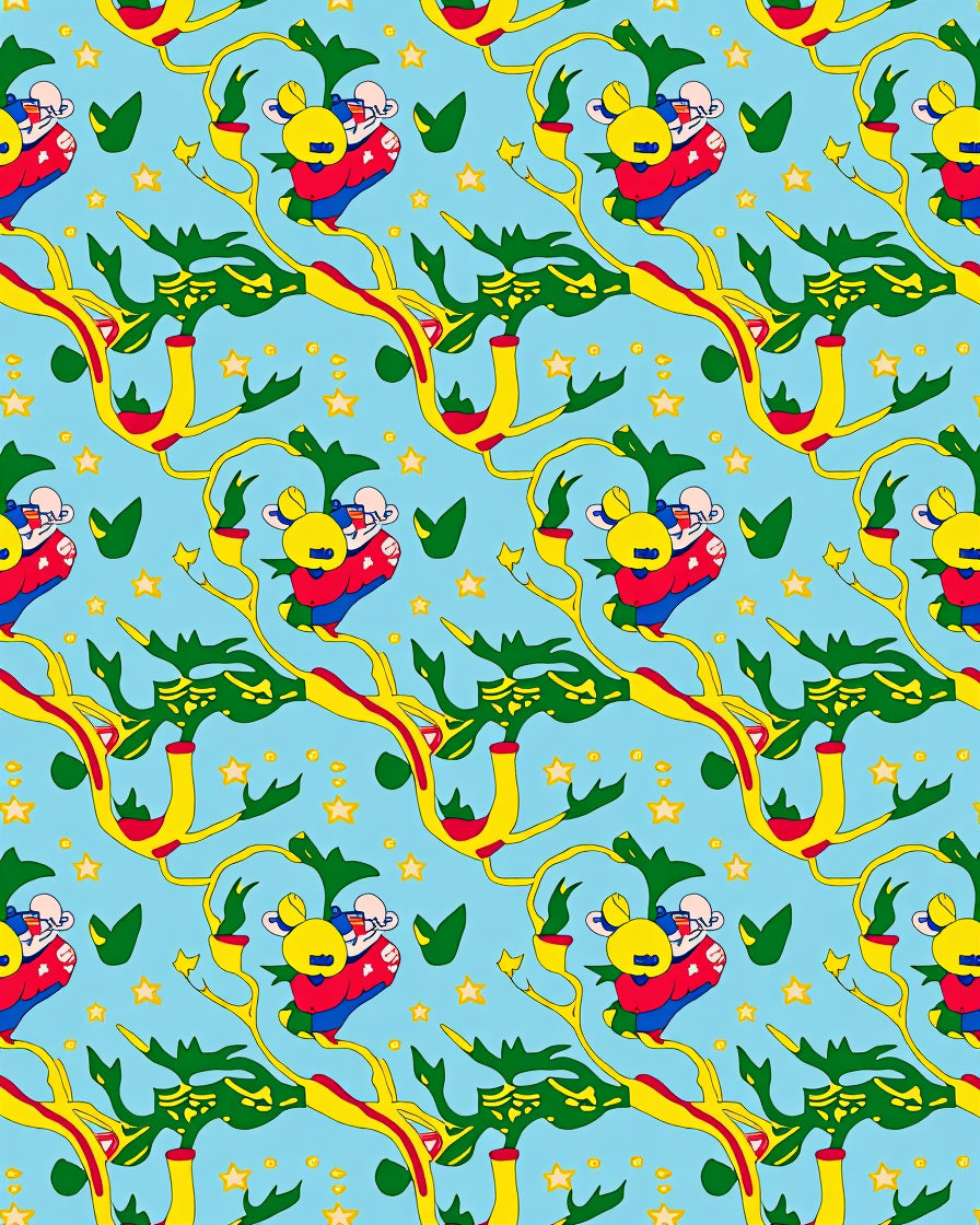 Whimsical Yellow Tree Bears Blue Sky Rug