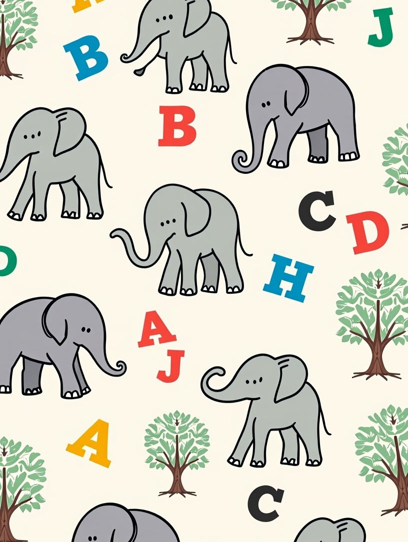 Playful gray elephants alphabet grove Rug