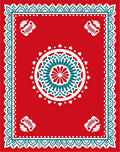 Crimson Teal Medallion Fan Border Rug