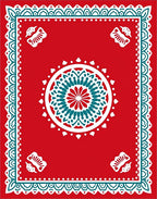 Crimson Teal Medallion Fan Border Rug