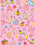 Whimsical Alphabet Fruit Floral Pink Rug