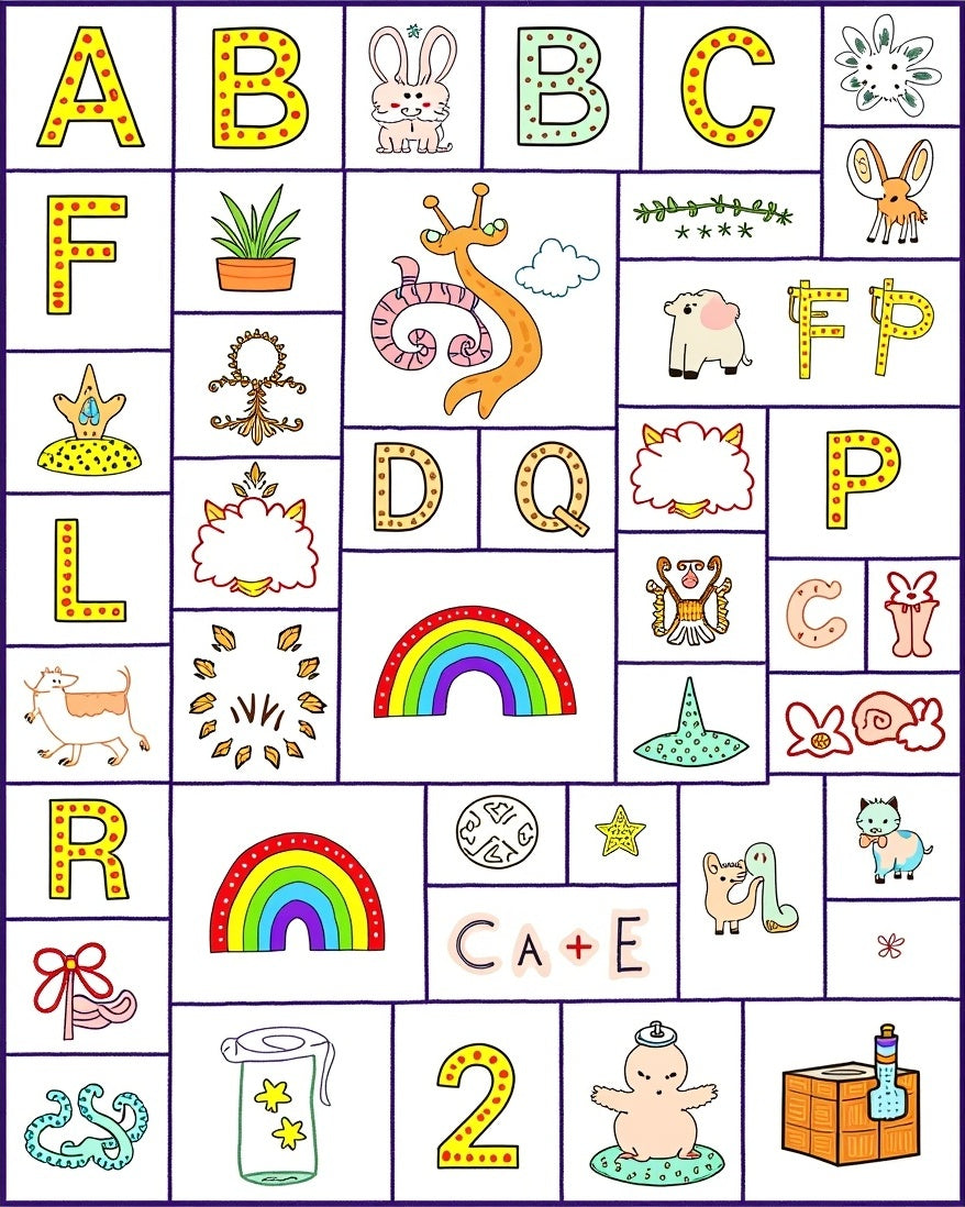 Alphabet Rainbow Animal Character Rug