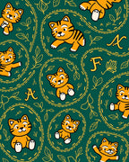 Cute Orange Tiger Leafy Swirls Rug