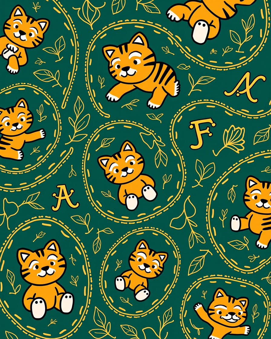 Cute Orange Tiger Leafy Swirls Rug
