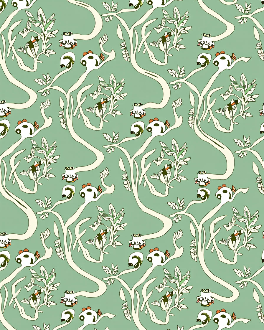 Whimsical Green Bird Tree Branch Rug