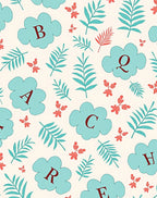 Teal Clouds Alphabet Botanical Floral Rug