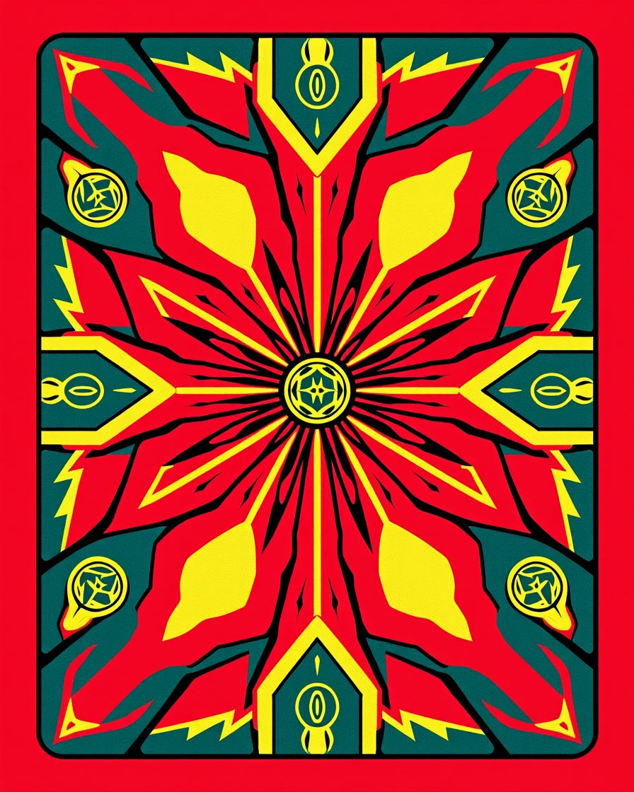 Fiery Red Yellow Green Geometric Star Rug
