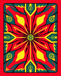 Fiery Red Yellow Green Geometric Star Rug
