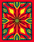 Fiery Red Yellow Green Geometric Star Rug