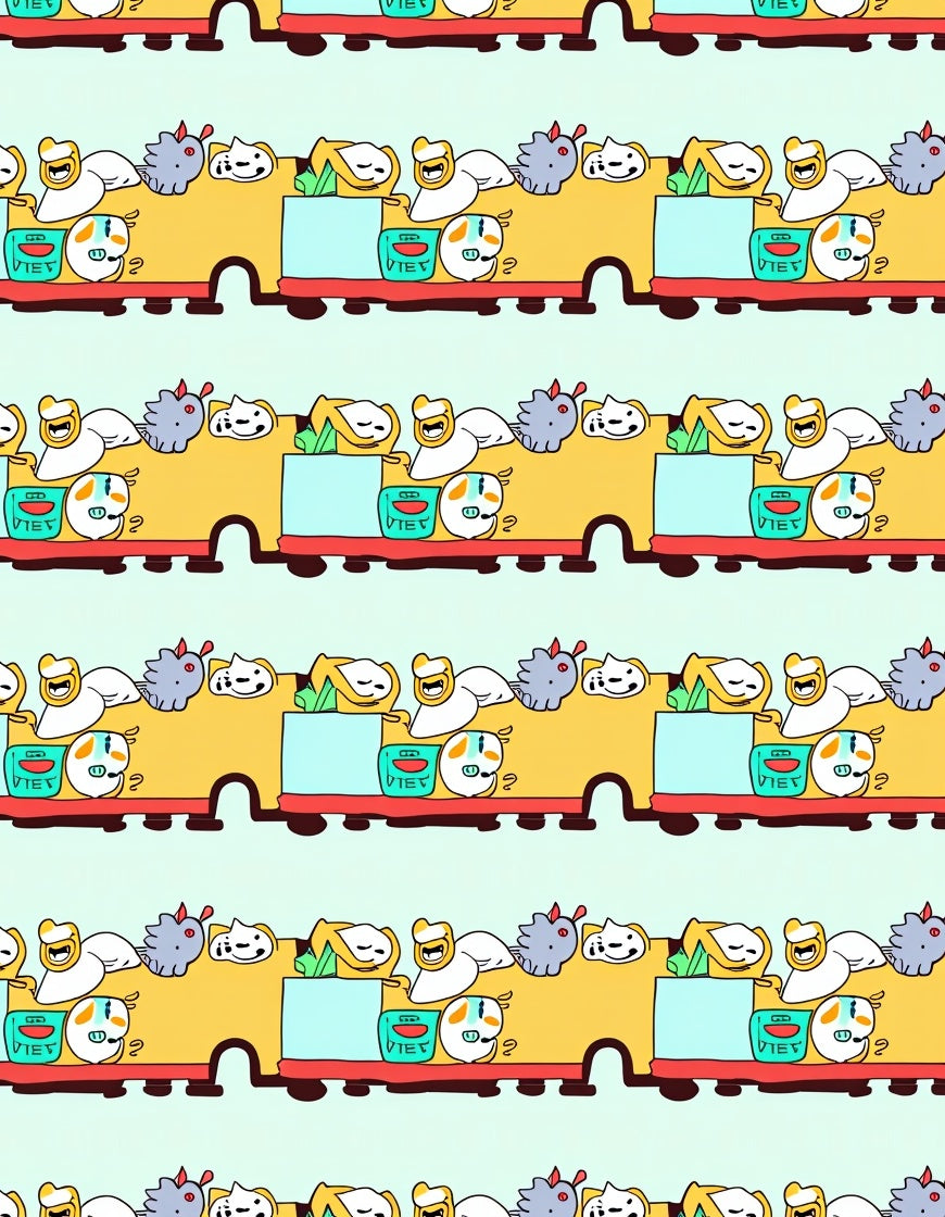 Whimsical Yellow Train Cartoon Crew Rug